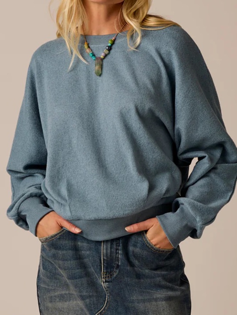 Carve Designs Light Blue Anneke Crewneck Sweater NWT